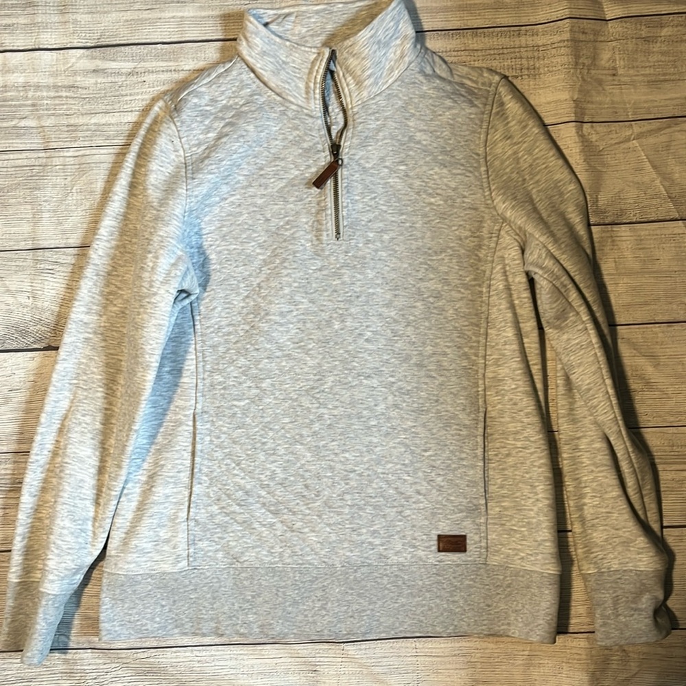 LL Bean Sweatshirt Womens Medium Gray Quilted 1/4 Zip Pullover Pocket Top